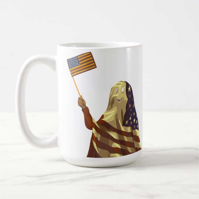Patriotische amerikanische Flagge Geist Halloween Kaffeetasse (Links)