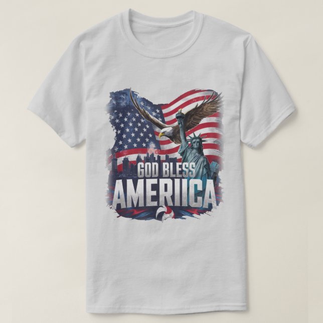 Patriotische amerikanische Flagge Gott segne Ameri T-Shirt (Design vorne)