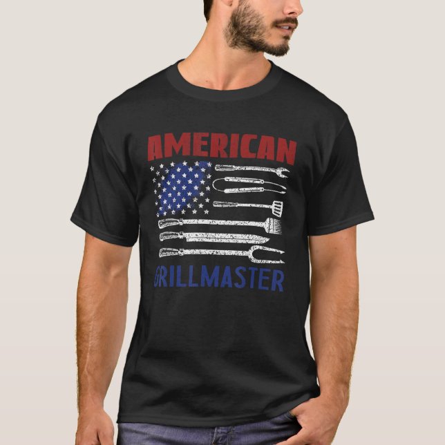 Patriotische amerikanische Flagge Grill Barbeque M T-Shirt (Vorderseite)