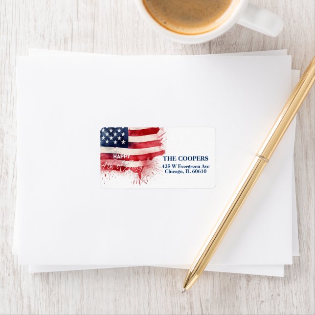 Patriotische amerikanische Flagge Happy 4. Juli Cu Adressaufkleber (Insitu)