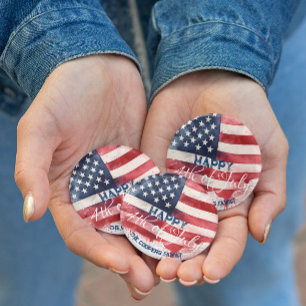 Patriotische amerikanische Flagge Happy 4. Juli Cu Button