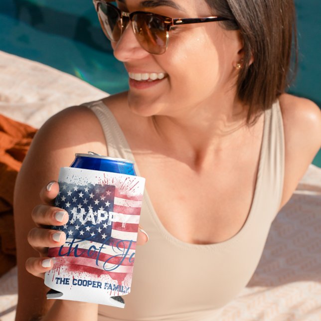 Patriotische amerikanische Flagge Happy 4. Juli Cu Dosenkühler (Von Creator hochgeladen)