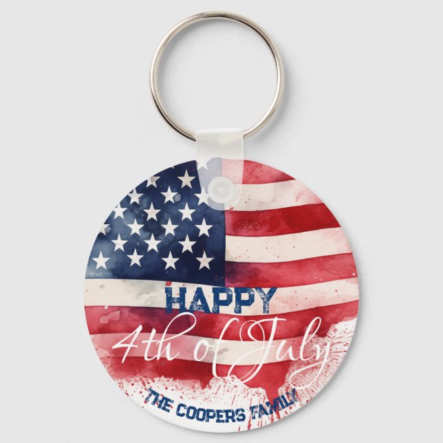 Patriotische amerikanische Flagge Happy 4. Juli Cu Schlüsselanhänger (Vorderseite)