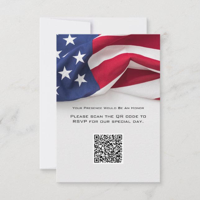 PATRIOTISCHE Amerikanische Flagge Hochzeits-QR-Cod RSVP Karte (Vorderseite)