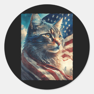 Patriotische amerikanische Flagge Katze 4. Juli US Runder Aufkleber