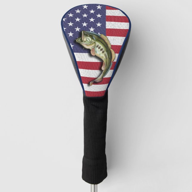 Patriotische amerikanische Flagge Largemouth Bass  Golf Headcover (Vorderseite)