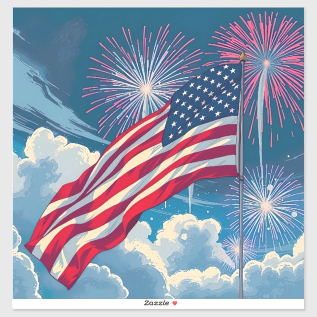 Patriotische amerikanische Flagge mit Feuerwerken  Aufkleber (Blatt)