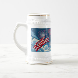 Patriotische amerikanische Flagge mit Feuerwerken  Bierglas
