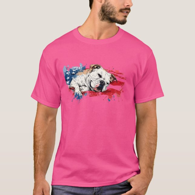 Patriotische amerikanische Flagge mit Hund T-Shirt (Vorderseite)
