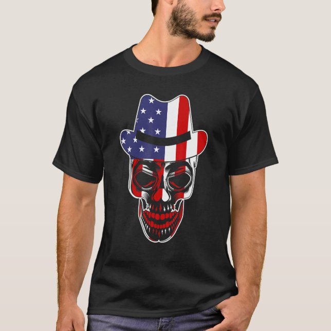 Patriotische amerikanische Flagge mit Schädelknoch T-Shirt (Vorderseite)