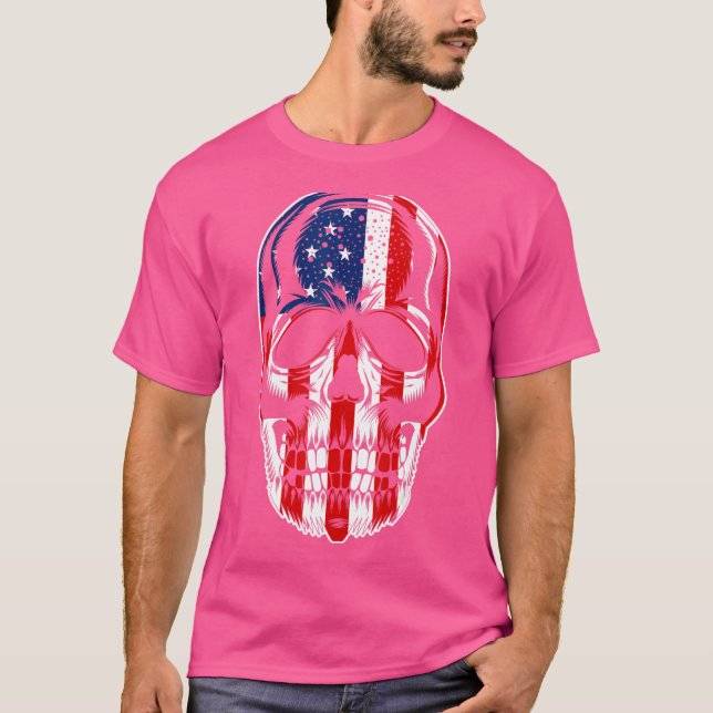 Patriotische amerikanische Flagge mit Schädelknoch T-Shirt (Vorderseite)