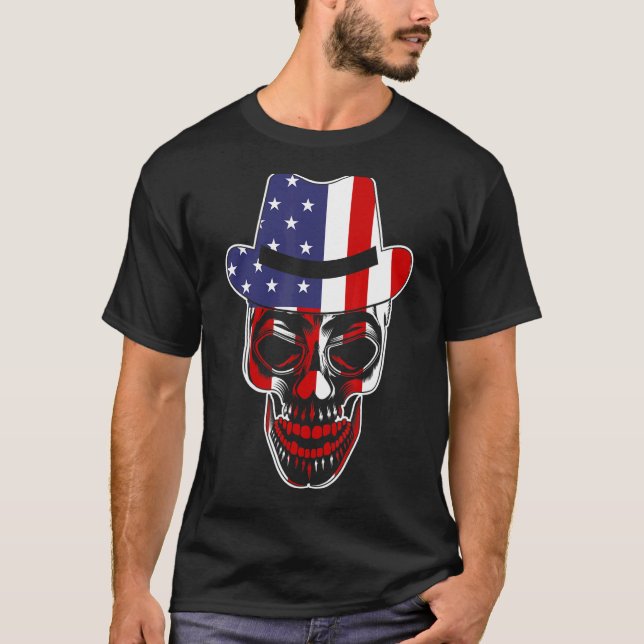 Patriotische amerikanische Flagge mit Schädelknoch T-Shirt (Vorderseite)