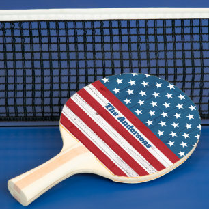 Patriotische amerikanische Flagge Rustikales Holz Tischtennis Schläger