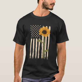 Patriotische amerikanische Flagge Sonnenblume Läss T-Shirt