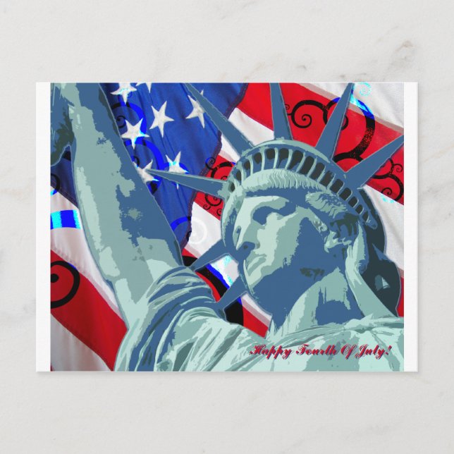 Patriotische amerikanische Flagge und Freiheitssta Postkarte (Vorderseite)