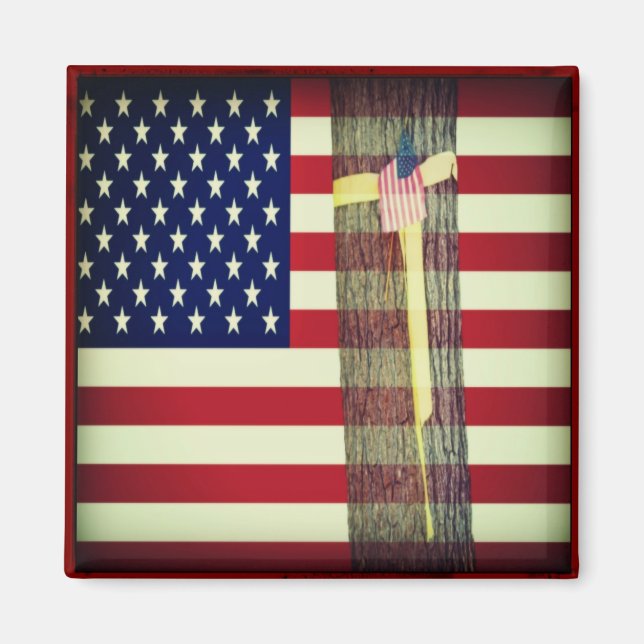 Patriotische amerikanische Flagge und gelbes Multi Magnet (Vorne)