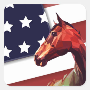 Patriotische amerikanische Flagge und Pferd Quadratischer Aufkleber
