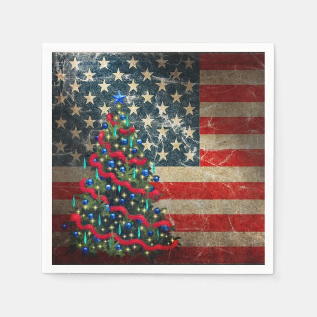 Patriotische amerikanische Flagge und Weihnachtsba Serviette (Vorderseite)