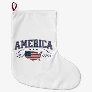 Patriotische amerikanische Flagge USA Est 1776 4. Großer Weihnachtsstrumpf