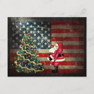 Patriotische amerikanische Flagge, Weihnachtsbaum Feiertagspostkarte