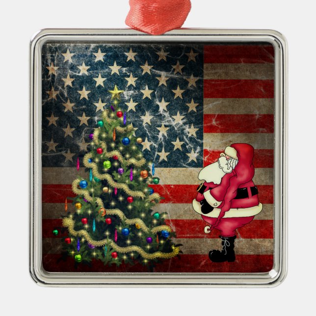 Patriotische amerikanische Flagge, Weihnachtsbaum  Ornament Aus Metall (Vorne)