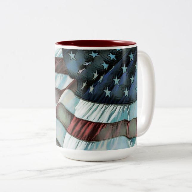 Patriotische amerikanische Flagge Zweifarbige Tasse (VorderseiteRechts)