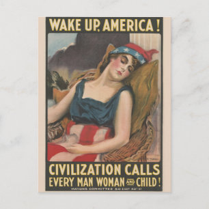 Patriotische amerikanische Flaggen-Dame Vintage-Ge Postkarte