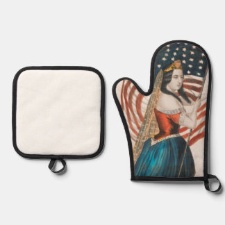Patriotische amerikanische Frau | Amerikanische Fl Ofenhandschuh & Topflappen-Set
