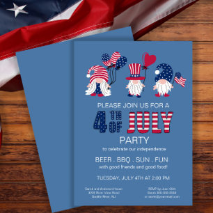 Patriotische amerikanische Gnome Party 4. Juli Einladung