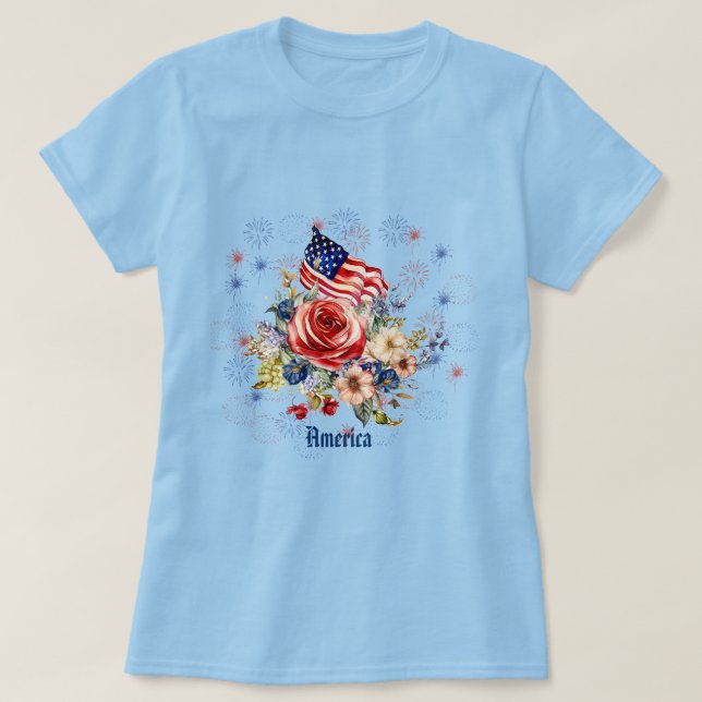 Patriotische amerikanische Rose Fahne Frauen T - S T-Shirt (Design vorne)