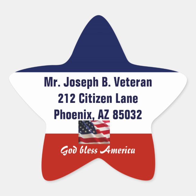 Patriotische amerikanische Rücksendeadresse Stern-Aufkleber (Vorderseite)