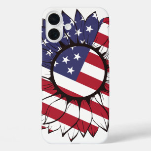 Patriotische amerikanische Sonnenblume iPhone 16 Plus Hülle