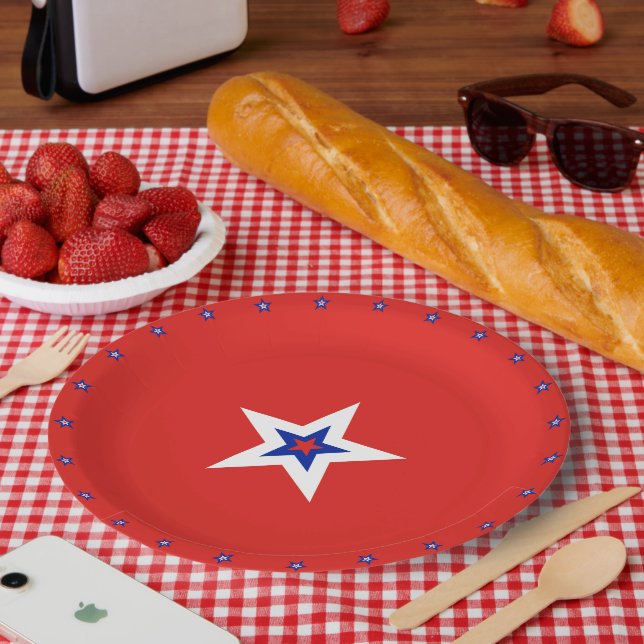 Patriotische Amerikanische Sterne auf Rot Pappteller (Picknick)