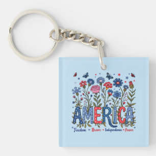 Patriotische amerikanische Wildblumen zum vierten Schlüsselanhänger