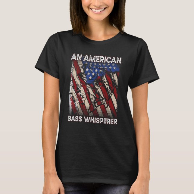 Patriotische Angler American Bass Whisperer Fische T-Shirt (Vorderseite)