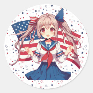 Patriotische Anime in den USA Runder Aufkleber