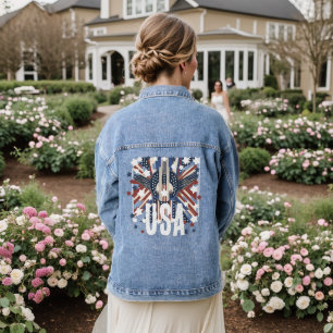 Patriotische Art Deco Denim Jacket für Frauen Jeansjacke