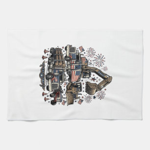 Patriotische Baustellenfahrzeuge Vintage-Shirt-Des Geschirrtuch