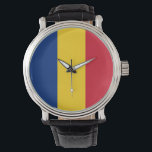 Patriotische, besondere Uhr mit Flagge Rumäniens<br><div class="desc">Fügen Sie Ihren Accessoires eine Touch rumänischen Stolzes mit unserer exklusiven Handuhr mit der rumänischen Flagge hinzu! Diese Handuhr, die mit viel Liebe zum Detail gestaltet wurde, ist mehr als nur ein Zeitstück; sie ist eine Feier des kulturellen und kulturellen Stolzes Rumäniens. Das lebendige Design zeigt die berühmte rumänische Fahne...</div>