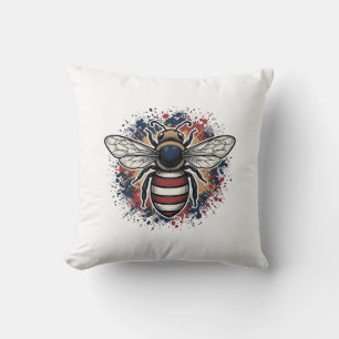 Patriotische Biene Vintage-Stichvektor-Design_1 Kissen
