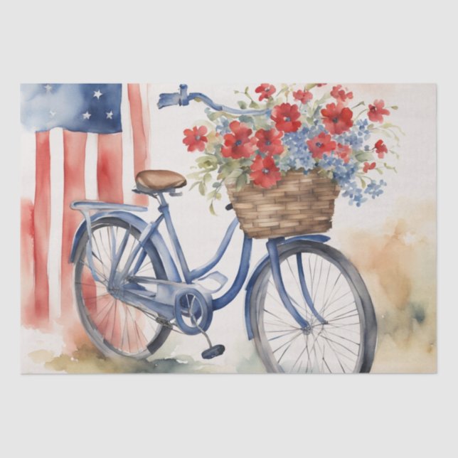 Patriotische Bikerblüten in Aquarellfarbendecoupag Seidenpapier (Vorderseite)
