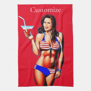 Patriotische Bikini Fitness Modell Thunder_Cove Geschirrtuch