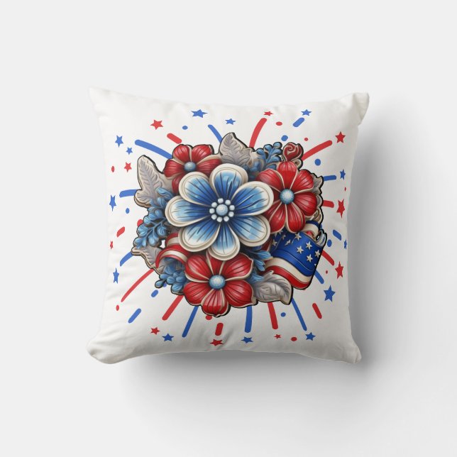 Patriotische Blume in Red White & Blue am 4. Juli Kissen (Vorderseite)