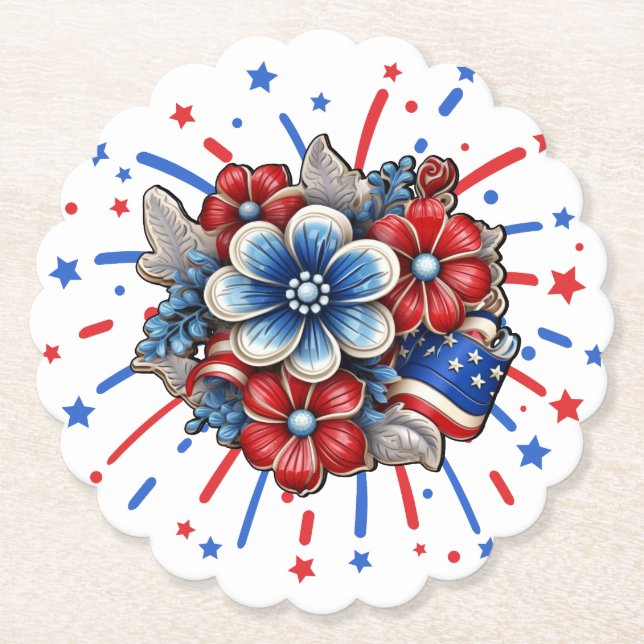 Patriotische Blume in Red White & Blue am 4. Juli Untersetzer (Vorderseite)