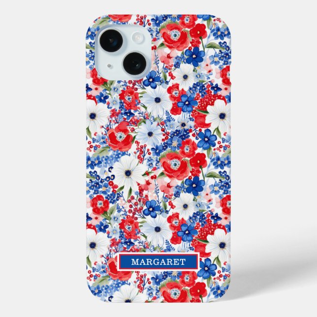 Patriotische Blumen mit Monogramm Case-Mate iPhone Hülle (Rückseite)