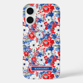 Patriotische Blumen Monogramm iPhone 16 Hülle