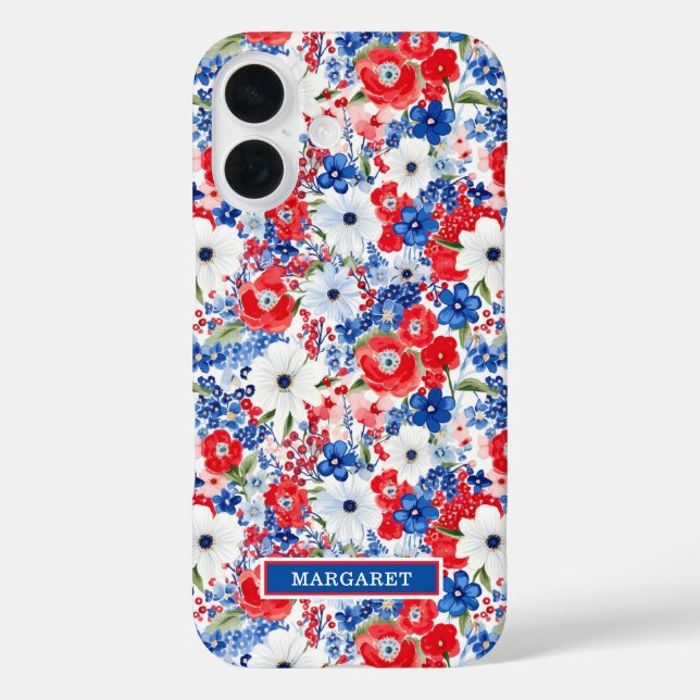 Patriotische Blumen Monogramm Case-Mate iPhone Hülle (Rückseite)