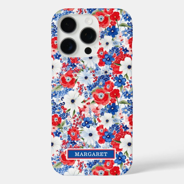 Patriotische Blumen monogrammiert Case-Mate iPhone Hülle (Rückseite)