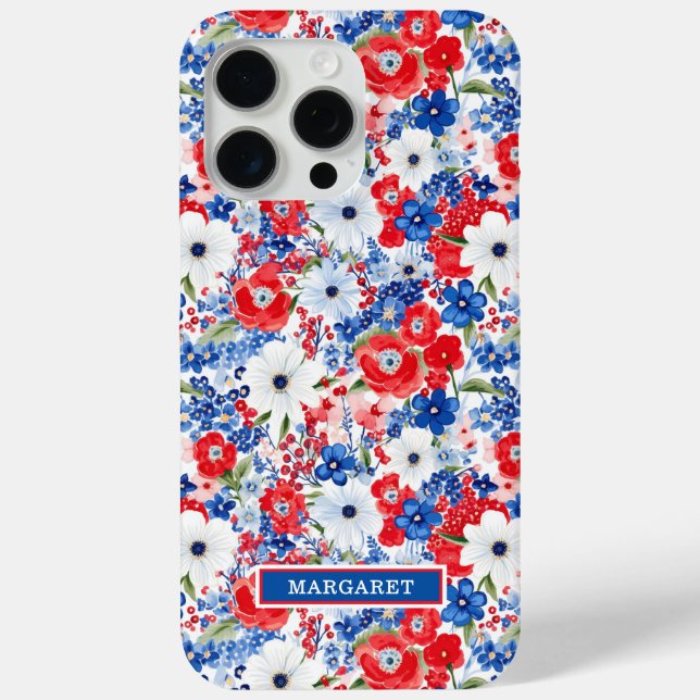 Patriotische Blumen monogrammiert Case-Mate iPhone Hülle (Rückseite)