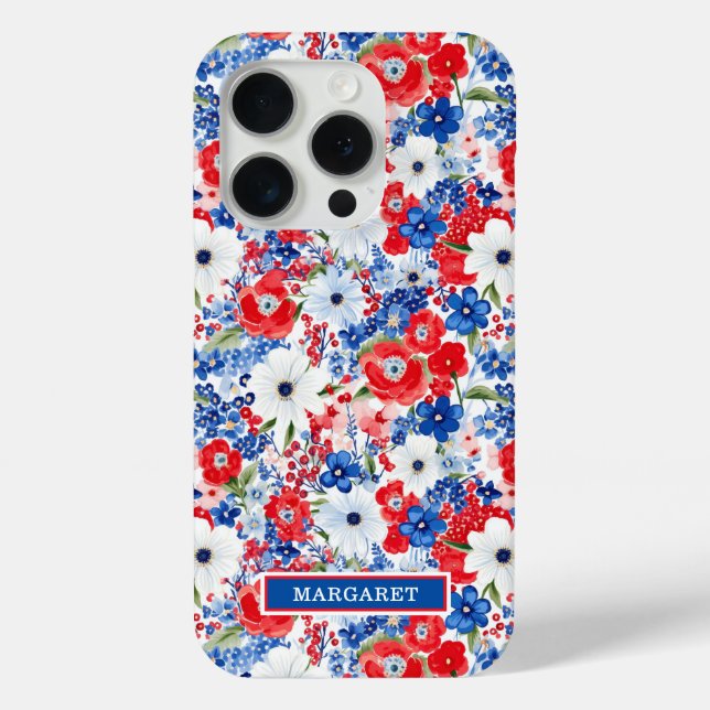 Patriotische Blumen monogrammiert Case-Mate iPhone Hülle (Rückseite)
